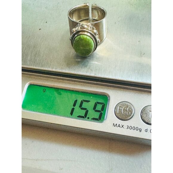 Vintage Sterling Silver 925 Green Turquoise Wide Band Ring Size 6, 15.9g - Picture 10 of 10